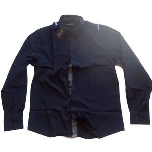 Barry Wang Men's Black Paisley Dress Shirt Long Sleeve Button Up Size M